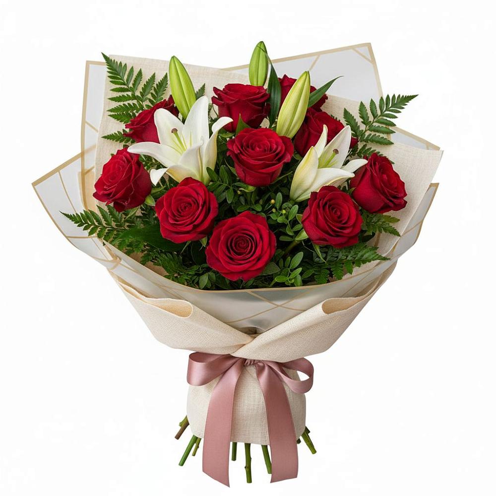 Букет цветов из: Лилии и Розы в Ивантеевке Саратовской области