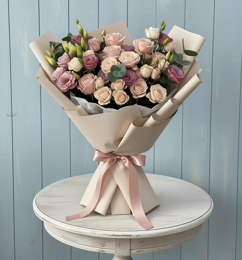 Букет цветов из: Розы и Лизиантусы в Ивантеевке Саратовской области