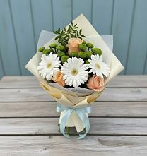 Букет цветов из:  Герберы, Розы и Хризантемы в Ивантеевке Саратовской области