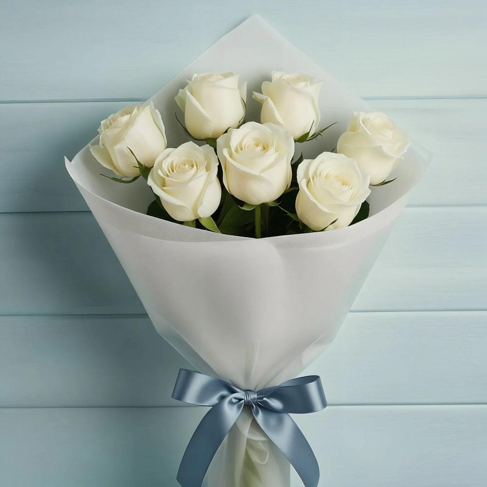 Букет 7 Белых роз Эдлесс Лав в Ивантеевке Саратовской области